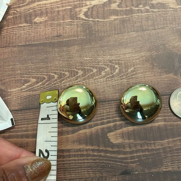 Gold Button Stud Earrings - Picture 7 of 13